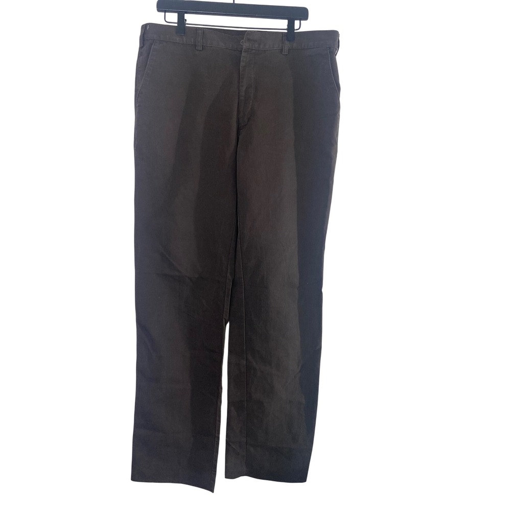 Van Heusen Trousers Mens 35x31 Brown Excellent Compact Cotton Straight Pants